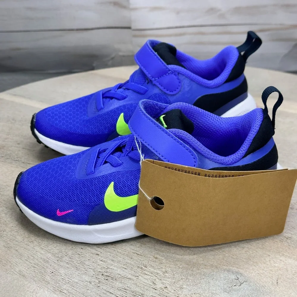 Nike Revolution 7 Kids Sneakers Blue Lime Blast FB7690-500 10C